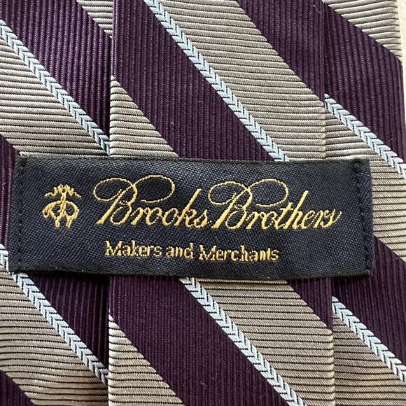 Brooks Brothers Necktie Men's Purple Grey White Striped Diagonal - Picture 6 of 10